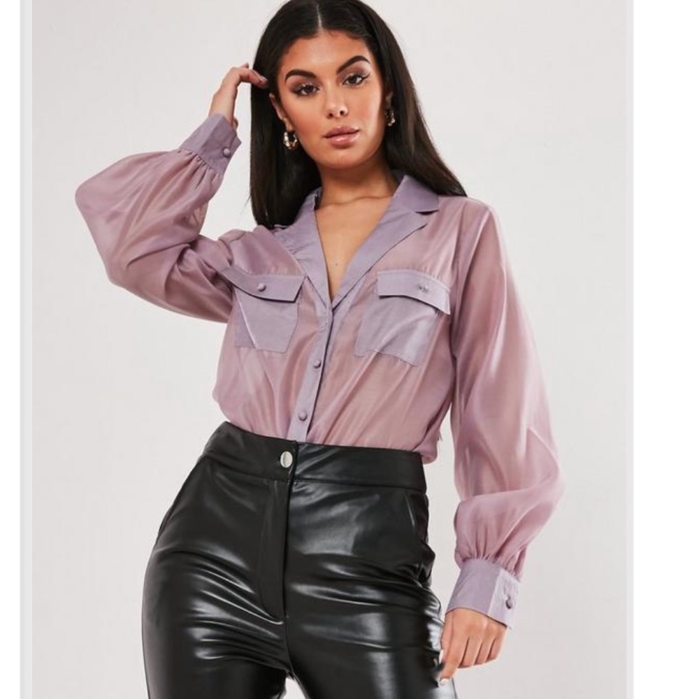 Sheer purple bluff sleeve button up